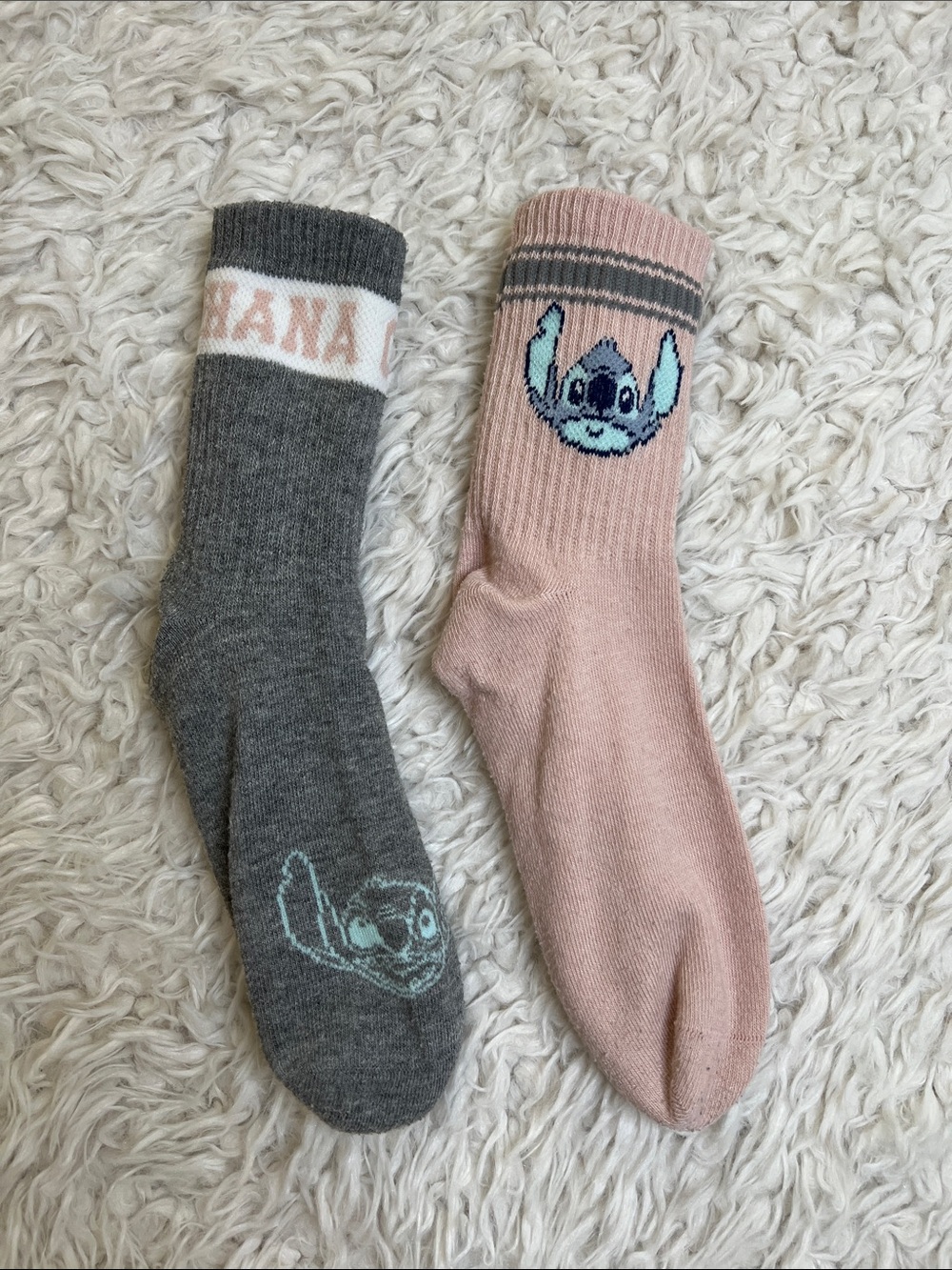 Disney Stitch Crew Length Socks Gray Pink Womens